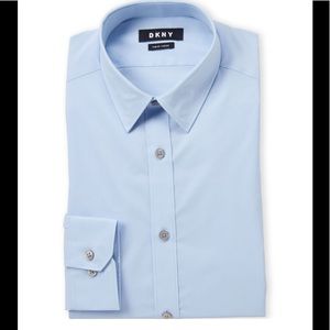 DKNY Blue Topaz Slim Fit Stretch Dress Shirt